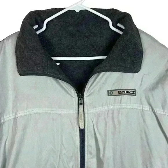 Southpole Men's Size XL Silver Gray Reversible Bomber‎ ZipUp Jacket Fleece - Picture 3 of 16